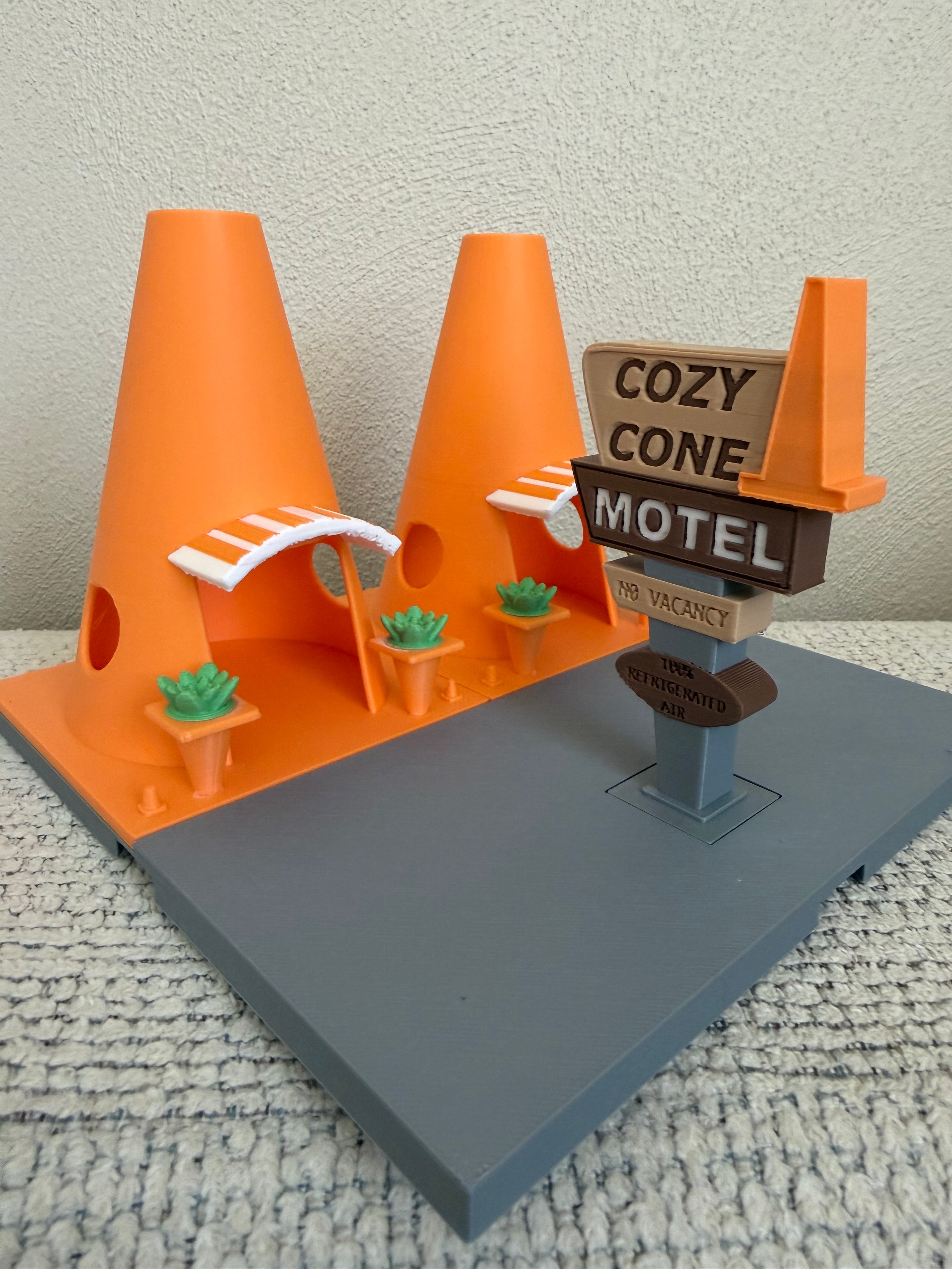 Route 66 Town, Model Town, Car Hotel, Caution Cone Hotel Playset | Cozy Cone