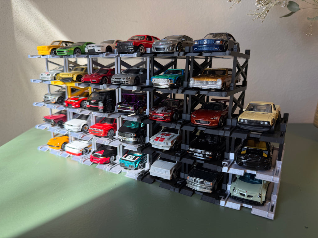 3D Printed Diecast Display Garage | Stackable Hot Wheels Organizer | Multi-Level Car Showcase Shelf | Car Lift Display | Office Decor